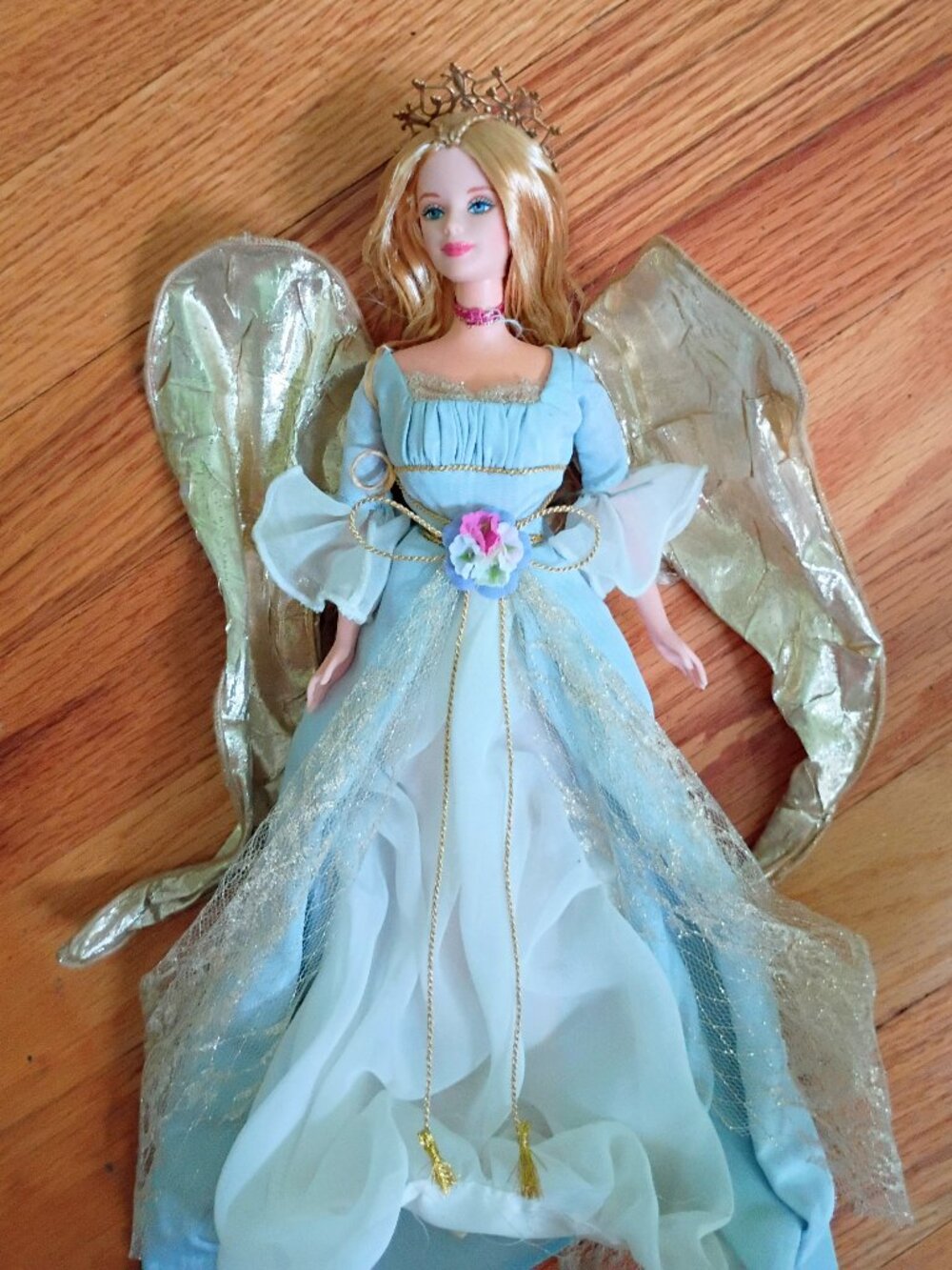 Angel of Peace Gold Blue Gown collectible Barbie doll with the stand